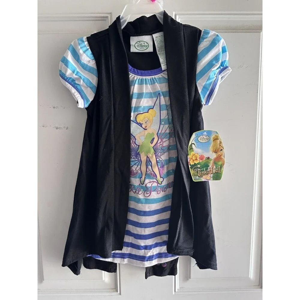 NWT Vintage Disney Tinkerbell  Shirt Vest Pants Set XS 4/5 Pixie Power Y2K